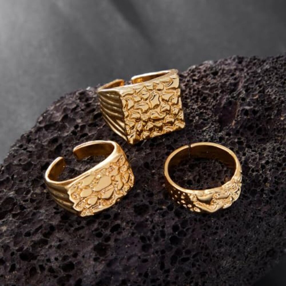 Chunky Knuckle Rings Punk Stackable Hammered Text… - image 7